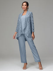 3 Pieces Delicate Chiffon Lace Mother of Bride Dress Pant Suits