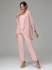 3 Pieces Delicate Chiffon Lace Mother of Bride Dress Pant Suits