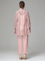 3 Pieces Delicate Chiffon Lace Mother of Bride Dress Pant Suits