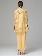 3 Pieces Delicate Chiffon Lace Mother of Bride Dress Pant Suits