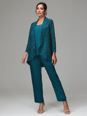 3 Pieces Delicate Chiffon Lace Mother of Bride Dress Pant Suits