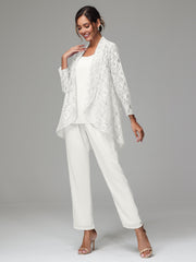 3 Pieces Delicate Chiffon Lace Mother of Bride Dress Pant Suits