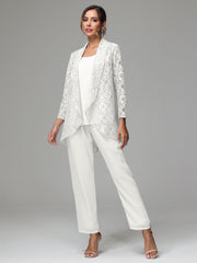 3 Pieces Delicate Chiffon Lace Mother of Bride Dress Pant Suits