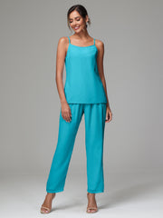 3 Pieces Delicate Chiffon Lace Mother of Bride Dress Pant Suits