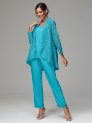 3 Pieces Delicate Chiffon Lace Mother of Bride Dress Pant Suits