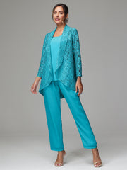 3 Pieces Delicate Chiffon Lace Mother of Bride Dress Pant Suits