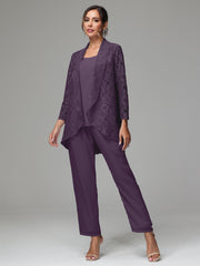 3 Pieces Delicate Chiffon Lace Mother of Bride Dress Pant Suits