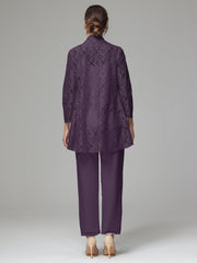 3 Pieces Delicate Chiffon Lace Mother of Bride Dress Pant Suits