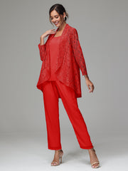 3 Pieces Delicate Chiffon Lace Mother of Bride Dress Pant Suits