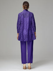 3 Pieces Delicate Chiffon Lace Mother of Bride Dress Pant Suits