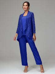 3 Pieces Delicate Chiffon Lace Mother of Bride Dress Pant Suits