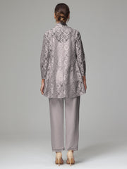3 Pieces Delicate Chiffon Lace Mother of Bride Dress Pant Suits