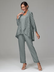 3 Pieces Delicate Chiffon Lace Mother of Bride Dress Pant Suits