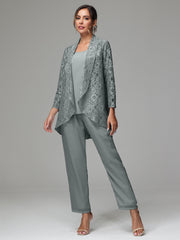 3 Pieces Delicate Chiffon Lace Mother of Bride Dress Pant Suits