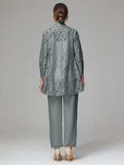 3 Pieces Delicate Chiffon Lace Mother of Bride Dress Pant Suits