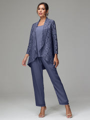 3 Pieces Delicate Chiffon Lace Mother of Bride Dress Pant Suits