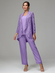 3 Pieces Delicate Chiffon Lace Mother of Bride Dress Pant Suits