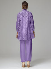3 Pieces Delicate Chiffon Lace Mother of Bride Dress Pant Suits