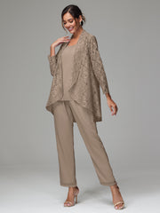 3 Pieces Delicate Chiffon Lace Mother of Bride Dress Pant Suits