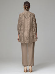 3 Pieces Delicate Chiffon Lace Mother of Bride Dress Pant Suits