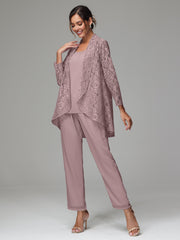 3 Pieces Delicate Chiffon Lace Mother of Bride Dress Pant Suits