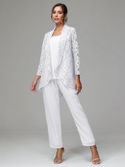 3 Pieces Delicate Chiffon Lace Mother of Bride Dress Pant Suits