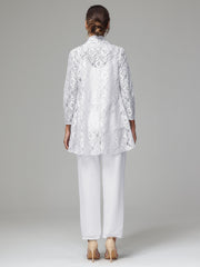 3 Pieces Delicate Chiffon Lace Mother of Bride Dress Pant Suits