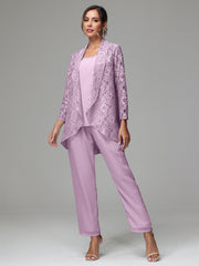 3 Pieces Delicate Chiffon Lace Mother of Bride Dress Pant Suits