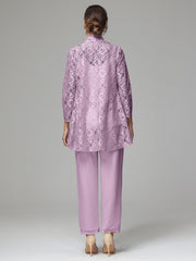 3 Pieces Delicate Chiffon Lace Mother of Bride Dress Pant Suits