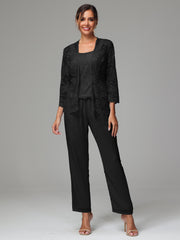 3 Pieces Long Sleeves Chiffon Lace Mother Of The Bride Dress Pants Suits