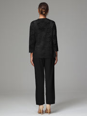 3 Pieces Long Sleeves Chiffon Lace Mother Of The Bride Dress Pants Suits
