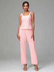 3 Pieces Long Sleeves Chiffon Lace Mother Of The Bride Dress Pants Suits