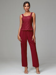 3 Pieces Long Sleeves Chiffon Lace Mother Of The Bride Dress Pants Suits