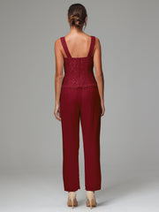 3 Pieces Long Sleeves Chiffon Lace Mother Of The Bride Dress Pants Suits