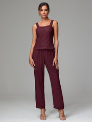 3 Pieces Long Sleeves Chiffon Lace Mother Of The Bride Dress Pants Suits