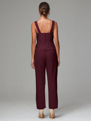 3 Pieces Long Sleeves Chiffon Lace Mother Of The Bride Dress Pants Suits