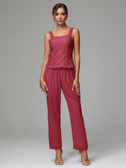 3 Pieces Long Sleeves Chiffon Lace Mother Of The Bride Dress Pants Suits