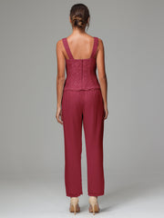 3 Pieces Long Sleeves Chiffon Lace Mother Of The Bride Dress Pants Suits