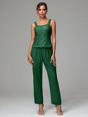 3 Pieces Long Sleeves Chiffon Lace Mother Of The Bride Dress Pants Suits