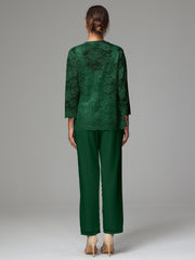 3 Pieces Long Sleeves Chiffon Lace Mother Of The Bride Dress Pants Suits