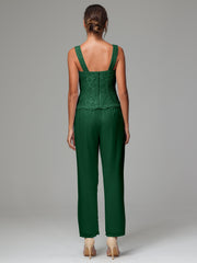 3 Pieces Long Sleeves Chiffon Lace Mother Of The Bride Dress Pants Suits