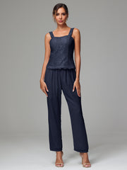 3 Pieces Long Sleeves Chiffon Lace Mother Of The Bride Dress Pants Suits