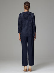 3 Pieces Long Sleeves Chiffon Lace Mother Of The Bride Dress Pants Suits