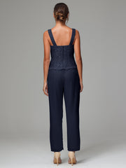 3 Pieces Long Sleeves Chiffon Lace Mother Of The Bride Dress Pants Suits