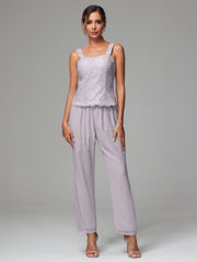 3 Pieces Long Sleeves Chiffon Lace Mother Of The Bride Dress Pants Suits