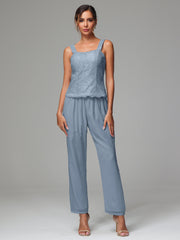 3 Pieces Long Sleeves Chiffon Lace Mother Of The Bride Dress Pants Suits