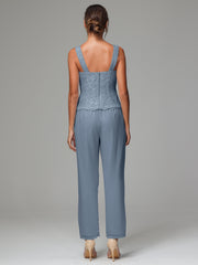 3 Pieces Long Sleeves Chiffon Lace Mother Of The Bride Dress Pants Suits