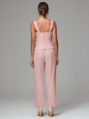 3 Pieces Long Sleeves Chiffon Lace Mother Of The Bride Dress Pants Suits