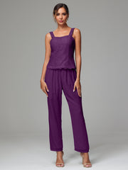 3 Pieces Long Sleeves Chiffon Lace Mother Of The Bride Dress Pants Suits