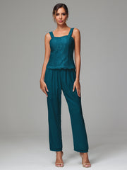 3 Pieces Long Sleeves Chiffon Lace Mother Of The Bride Dress Pants Suits